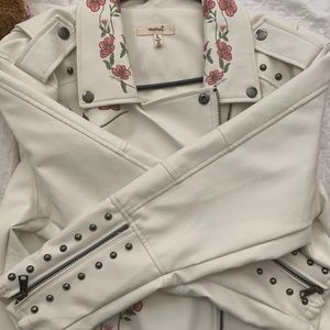 White Leather Flower Print Jacket